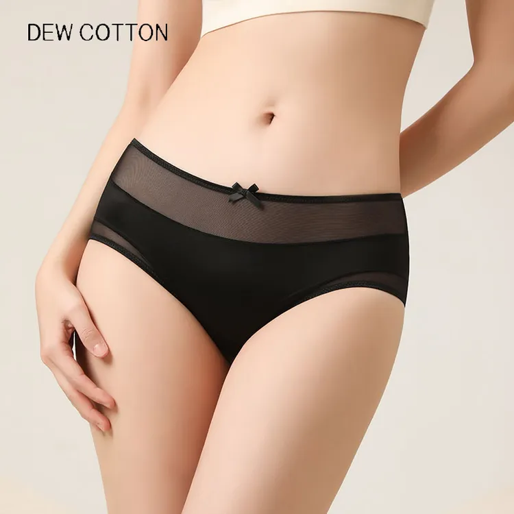 棉露女士款大包臀中腰舒适大火亲肤柔软三角裤网纱性感纯欲风内裤