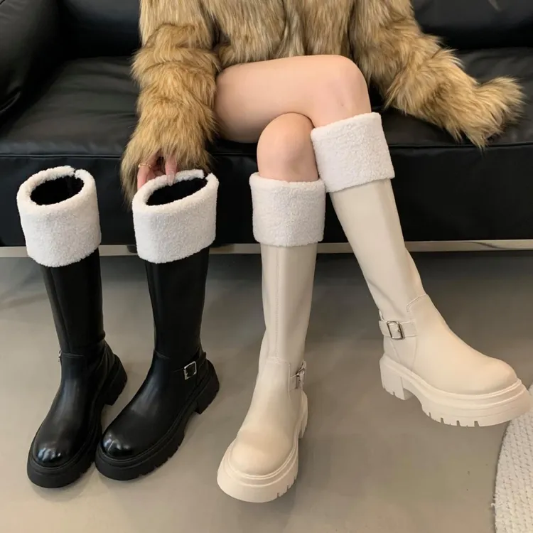 【万达撤柜】长筒靴子女2024年新款秋冬加绒雪地靴显瘦厚底