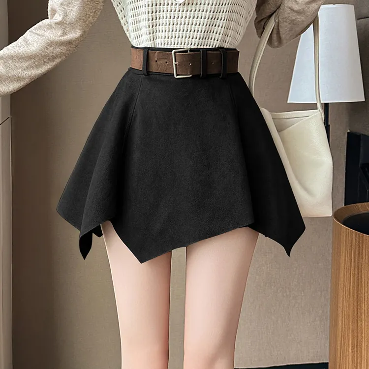 麂皮绒不规则辣妹半身裙秋冬2025新款高腰显瘦a字裙甜美百搭短裙