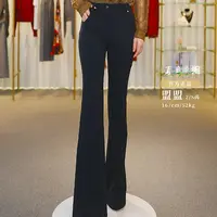 阿玛施AMASS 新款经典时尚百搭高腰修身喇叭裤显瘦纯色长裤510046