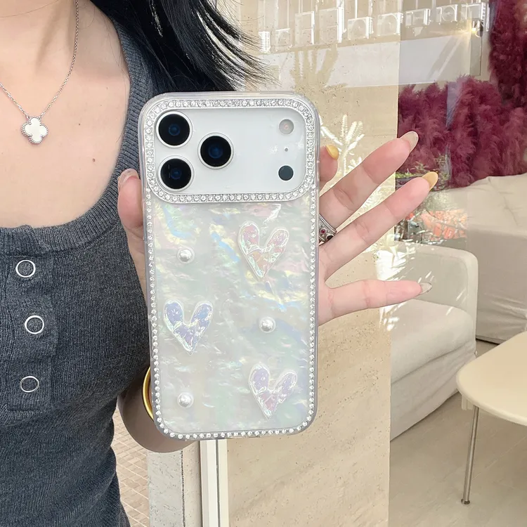 钻贝系列立体爱心适用苹果17ProMax手机壳iPhone16Pro镶钻镜框15p