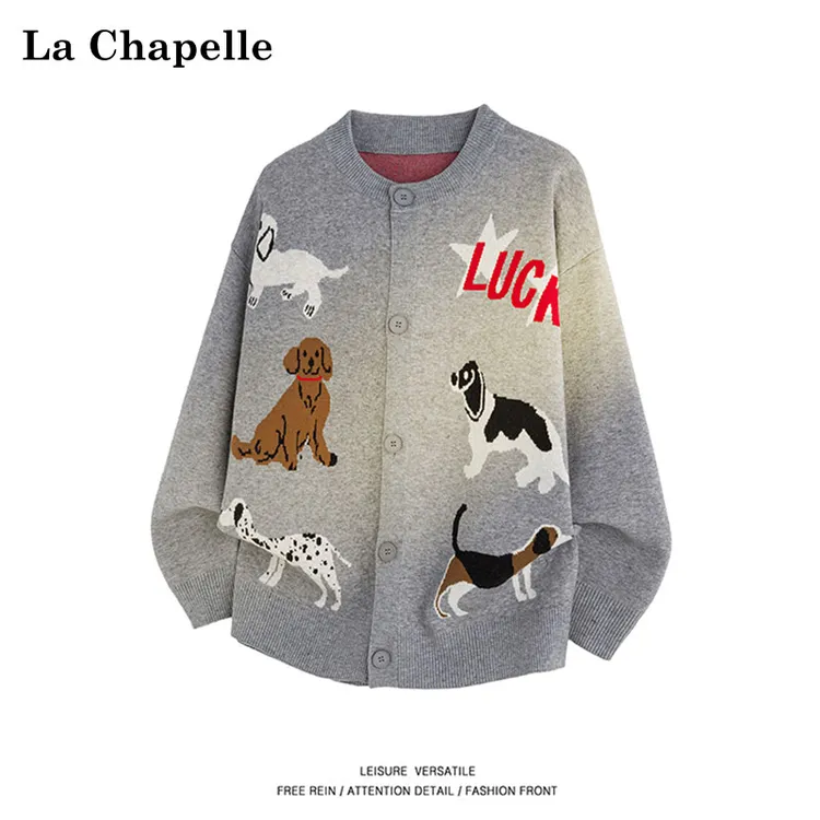 La Chapelle/拉夏贝尔美式复古开衫毛衣秋季潮流男女情侣款针织衫