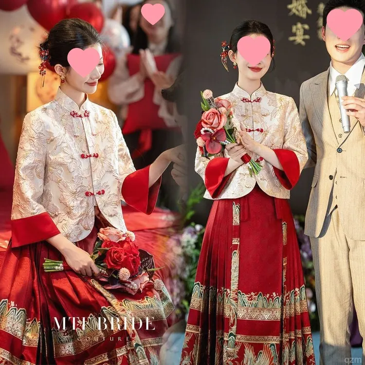 婚服新春夏裙套装大码胖mm敬酒服中式上衣女订婚汉服礼服裙马面