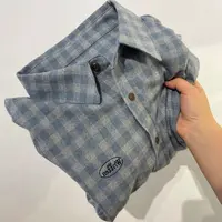 复古蓝色磨毛格子衬衫女春秋长袖学生显瘦叠穿慵懒风休闲衬衣外套
