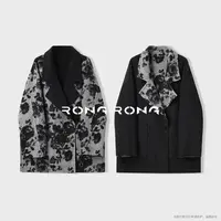 溶溶【水墨花诗】RONGRONG 100绵羊毛双面印花双面呢大衣2512H007