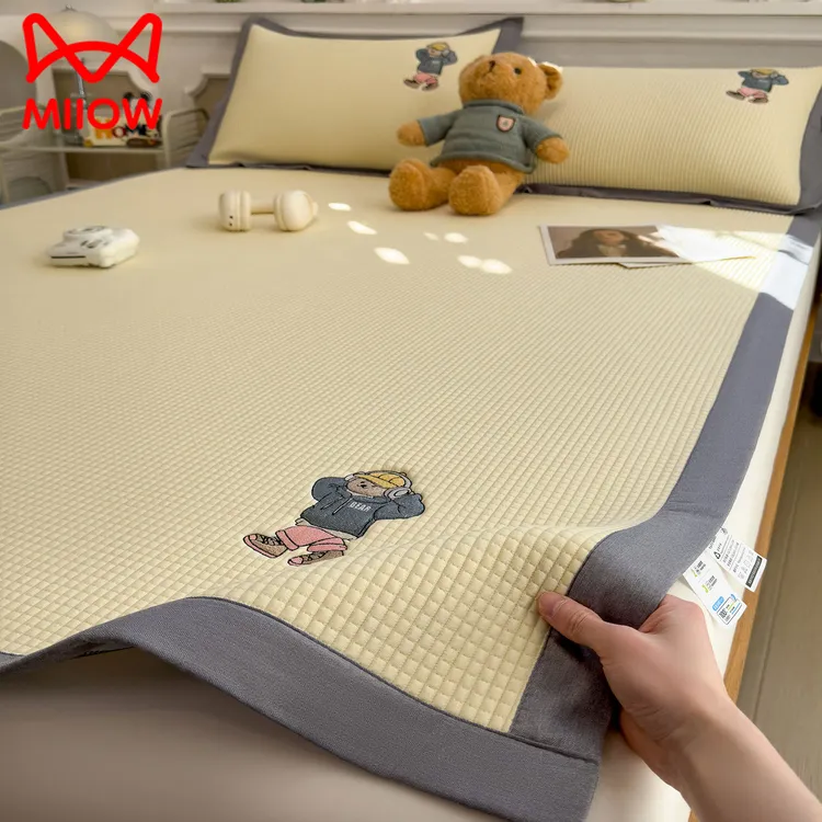 卡通华夫格凉感豆豆凉席空调软席子冰丝席2025夏季新款床笠三件套