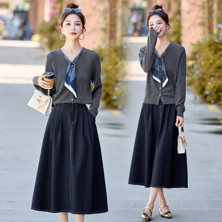 休闲时尚针织衫套装裙女2025春秋新款设计感气质减龄半身裙两件套