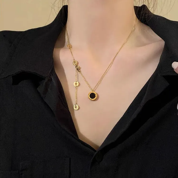 钛钢项链 AIYO 罗马数字项链双面佩戴时尚百搭气质轻奢经典