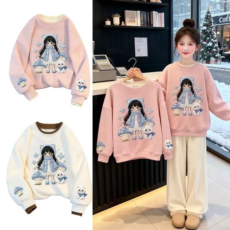 下雪啦~加厚葵花绒~女童韩系加绒加厚卫衣半高领冬季休闲上衣