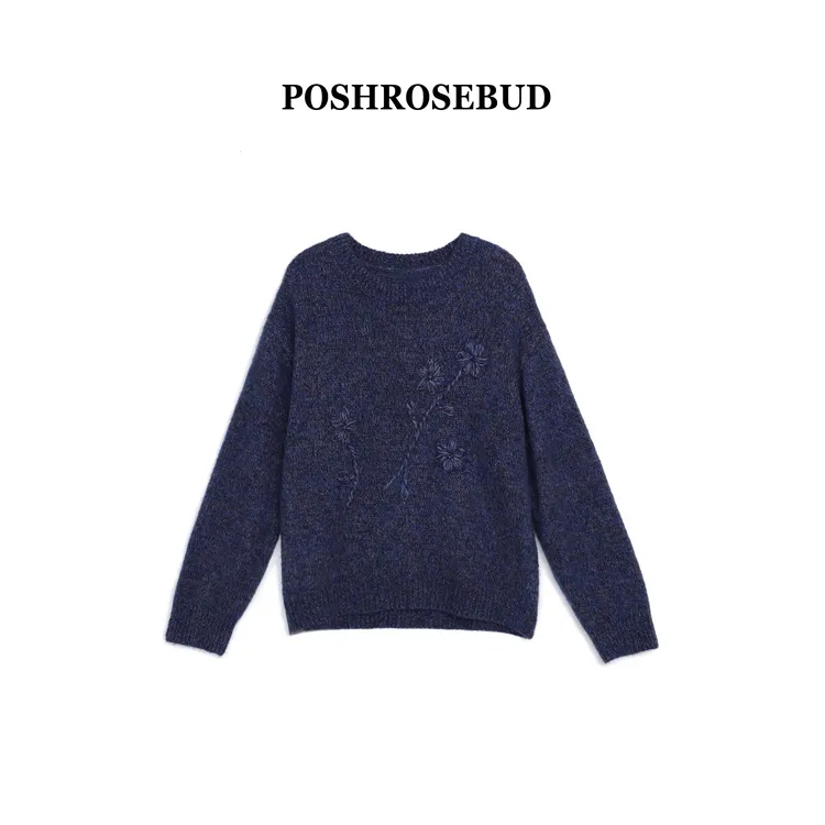 【POSHROSEBUD】【手工钩花】软糯毛衫 高智女毛衣X-2006