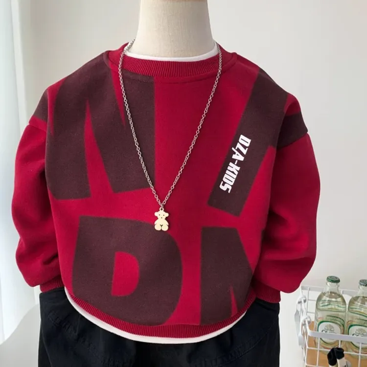 童装2025新款儿童加绒卫衣卫衣男童红色洋气上衣加厚潮款品质童装