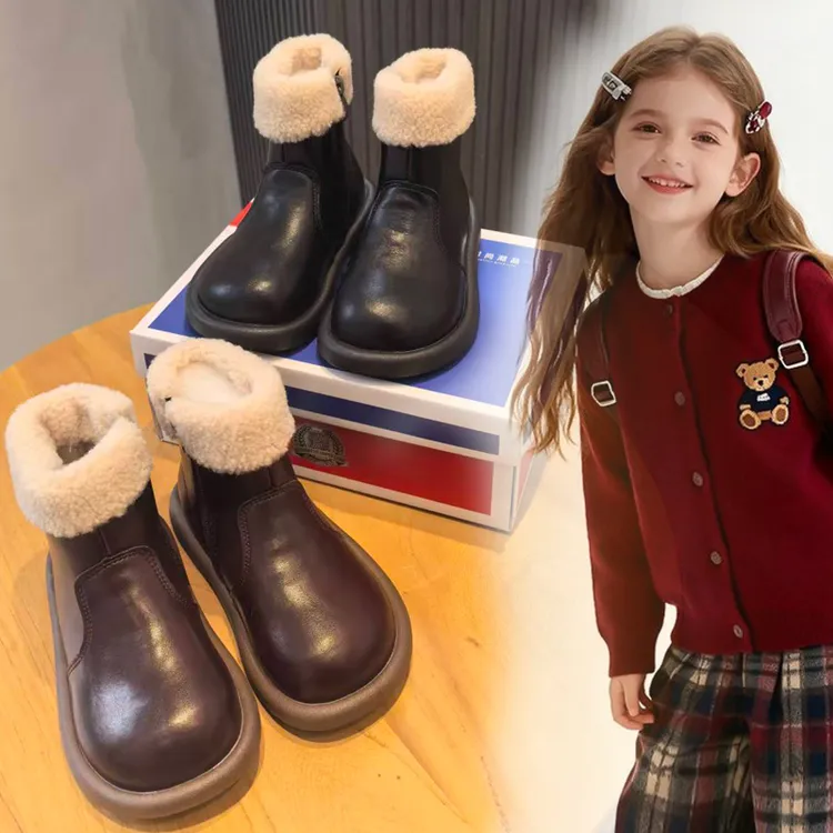 女童靴子真皮儿童雪地靴儿童加绒鞋女童鞋子冬季儿童棉鞋新款鞋