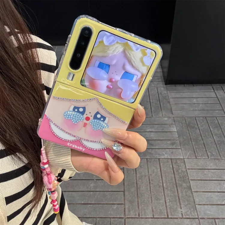 适用华为purax典藏版折叠屏手机壳PuraX可爱卡通立体水钻女孩链条