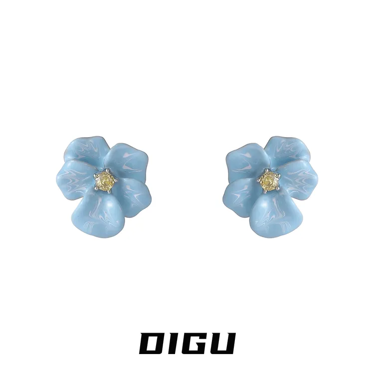 嘀咕家 铜合金合成锆石耳饰 轻奢滴釉花朵耳环女气质耳钉精致耳饰