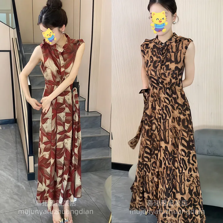 网红爆款飘逸感气质显瘦印花大摆连衣裙女夏季2025新款高级感长裙