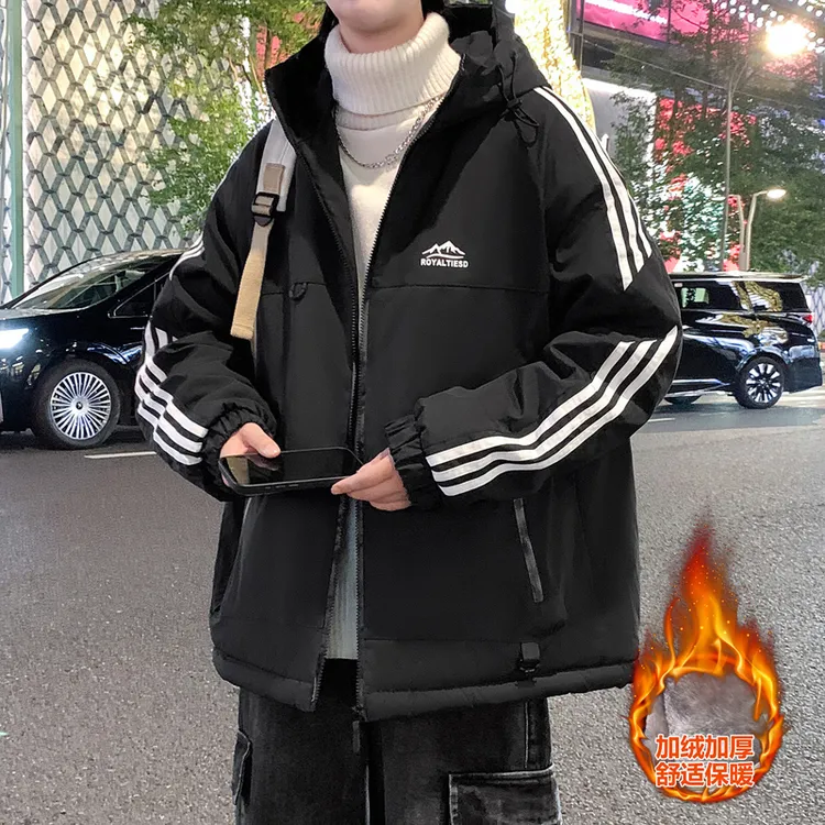 青少年学生秋冬季新款冲锋夹克男生加绒加厚休闲防风防水连帽外套