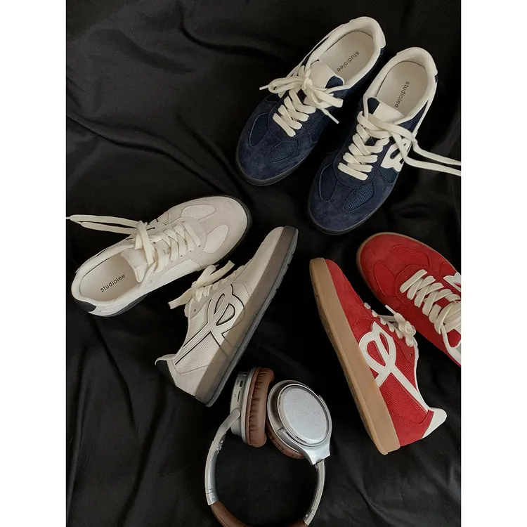 联名款同款拼色透气圆头系带厚底增高德训鞋女休闲运