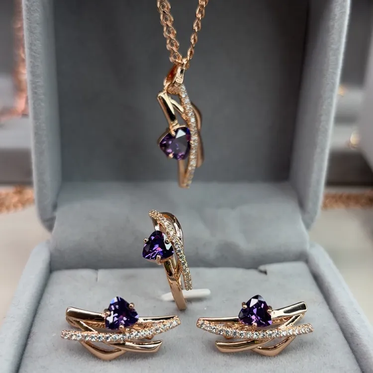 铜合金锆石项链 新款镀金紫钻项链