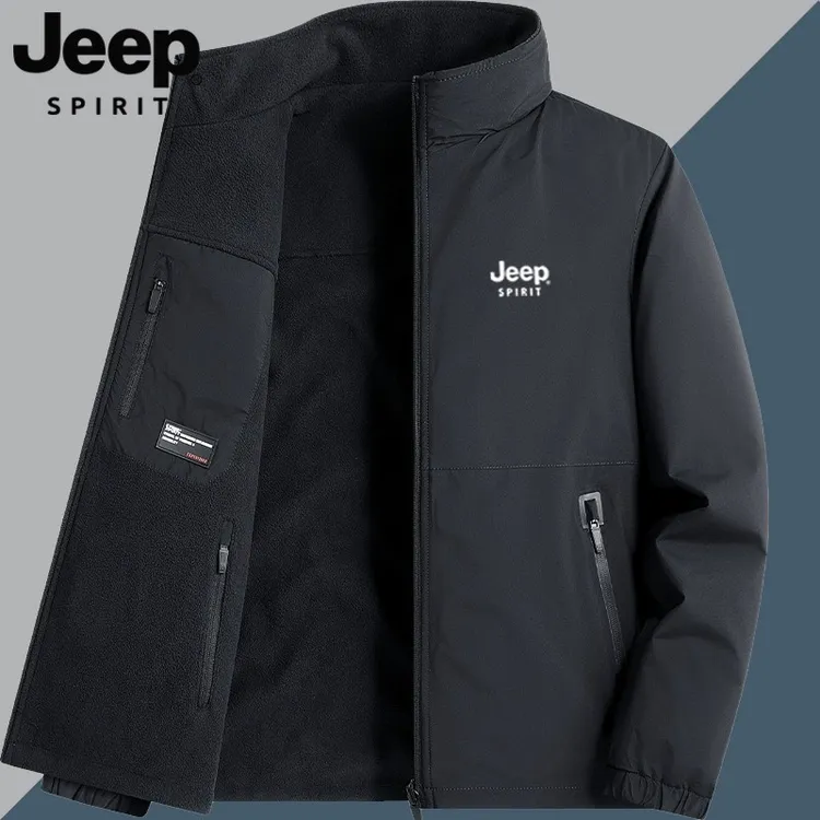 JEEPSPIRIT吉普双面穿外套男士秋冬加绒保暖立领工装夹克休闲外套