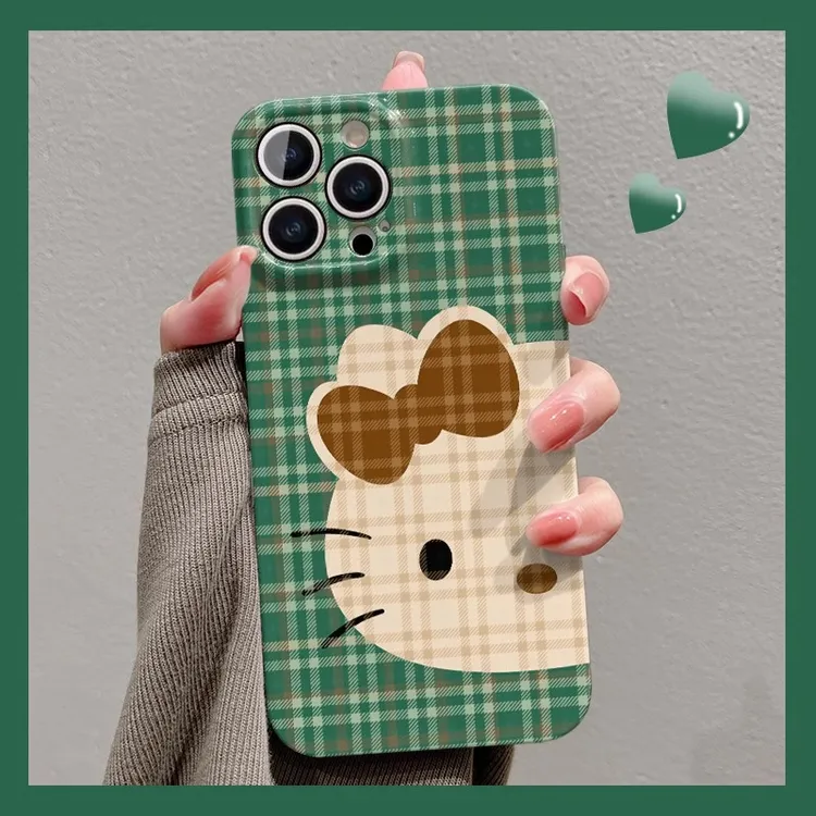 菲林软壳防摔绿色格纹kt适用苹果16华为oppo小米15vivox200pro1加