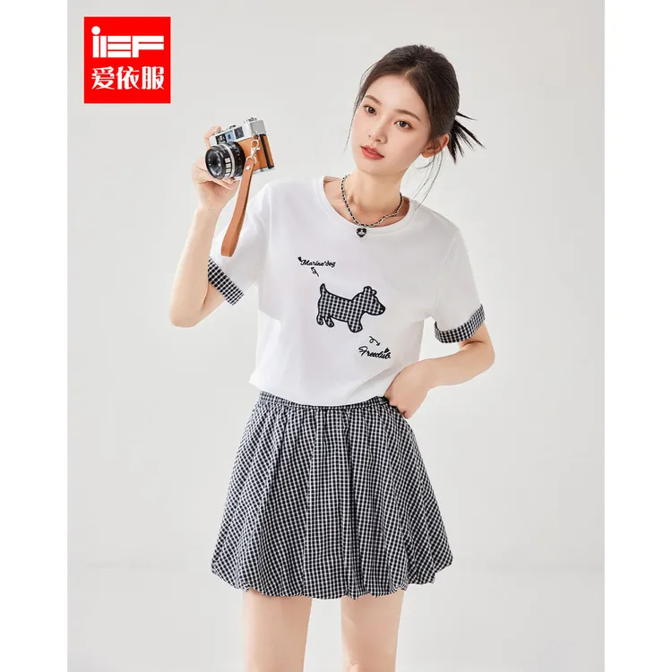 IEF/爱依服时尚套装2025夏季新款韩版休闲减龄少女风百搭上下套裙