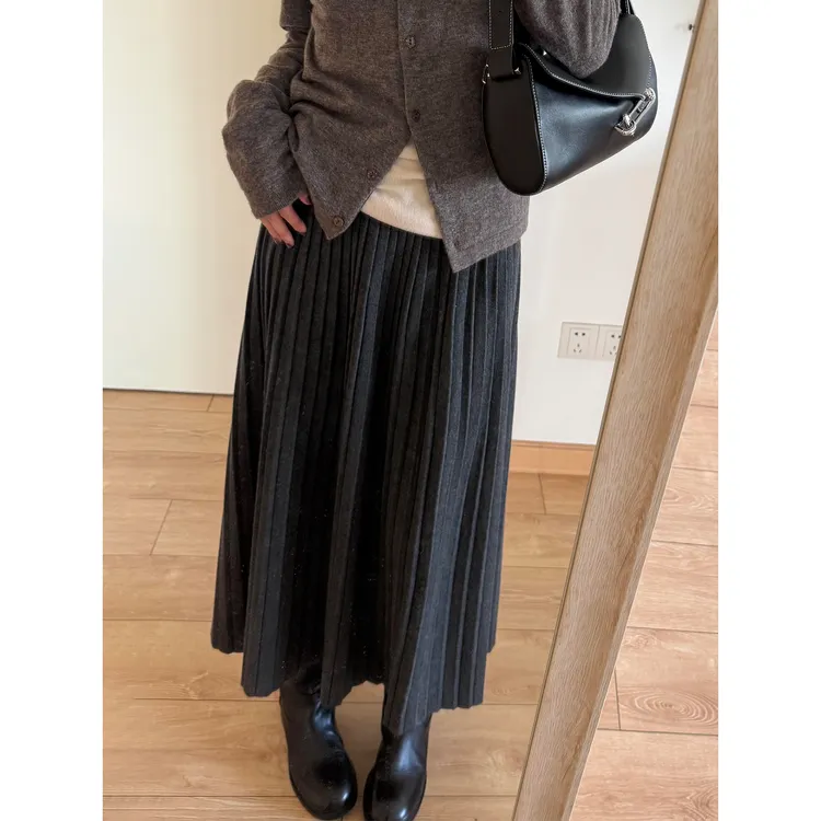 巨舒服！巨喜欢这件！韩系针织半身裙女秋冬季新款百褶裙中长款裙子