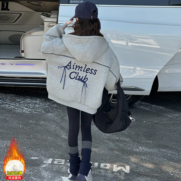 女童秋冬款加棉外套2025新款洋气女大童加厚连帽开衫儿童棉衣上衣