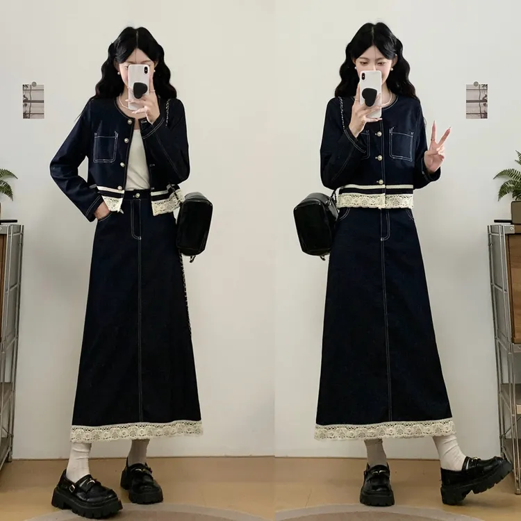 大码胖mm巨显瘦独特漂亮套装裙子秋装搭配一整套遮肉高级感两件套