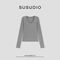 SUSUDIO 极简U领百搭打底衫修身绵软肤感长袖T恤 10679