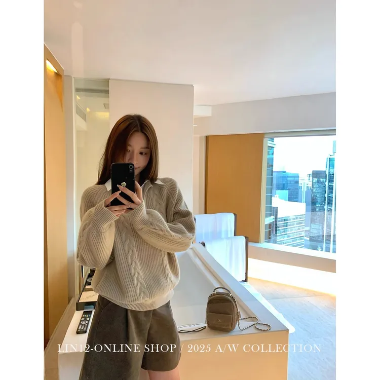 加厚毛衣职业风秋冬假两件翻领绞花针织毛衣女长袖v领显瘦上衣潮