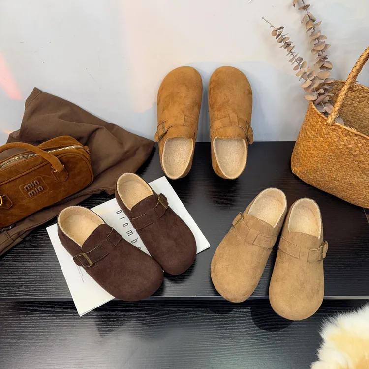 【】内增高勃肯鞋皮带扣深口保暖韩版棉鞋一脚蹬懒人鞋时尚休闲鞋