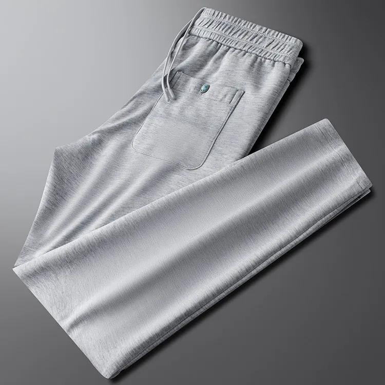 轻奢秋冬厚款保暖羊毛莱赛尔弹力灰色休闲裤男款修身直筒卫裤男士