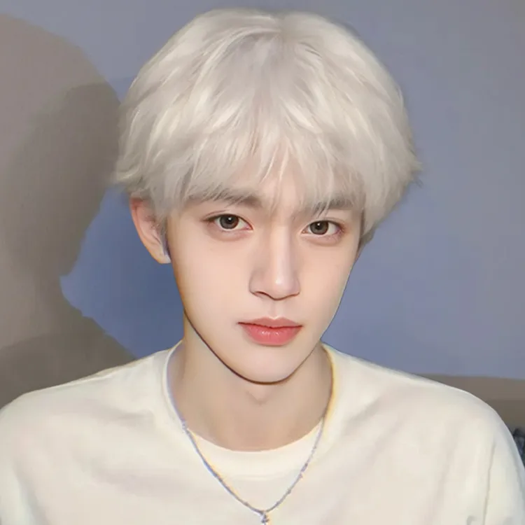 假发男短发可斜刘海韩版帅气蓬松白金色时尚微分碎盖男生全头套式