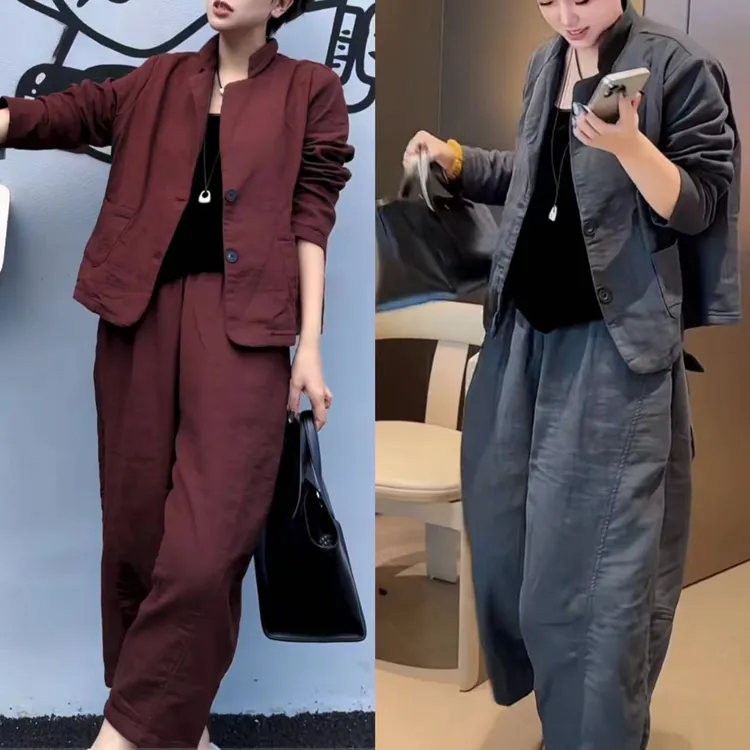 慵懒风短款时尚套装西装宽松春秋时尚森系街头风法式