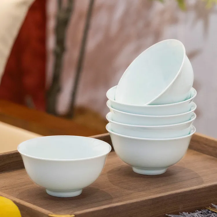 府前【厂家直供】+景德镇高温釉下彩 4.75英寸如意碗天青+6个