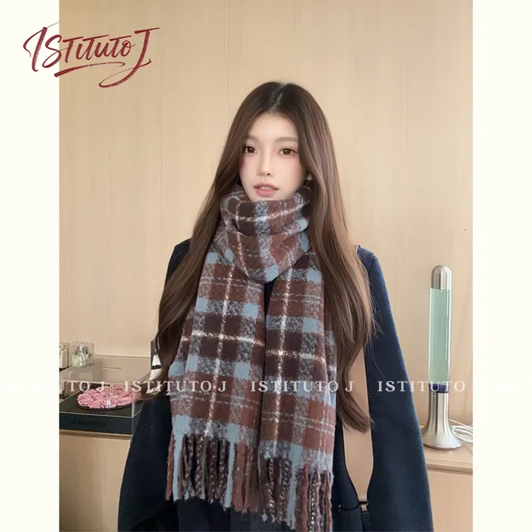 ISTITUTO J2025秋冬百搭格子通用厚款女士保暖围巾时尚围脖冬季