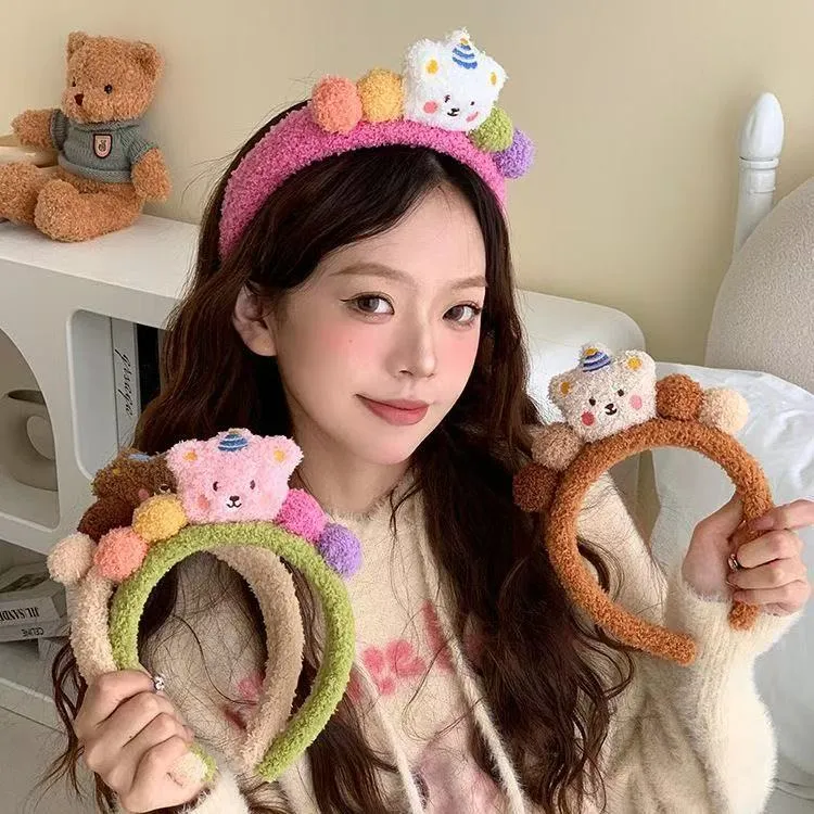 网红可爱小熊洗脸发箍女敷面膜专用化妆毛绒发捆头箍头饰小熊发箍