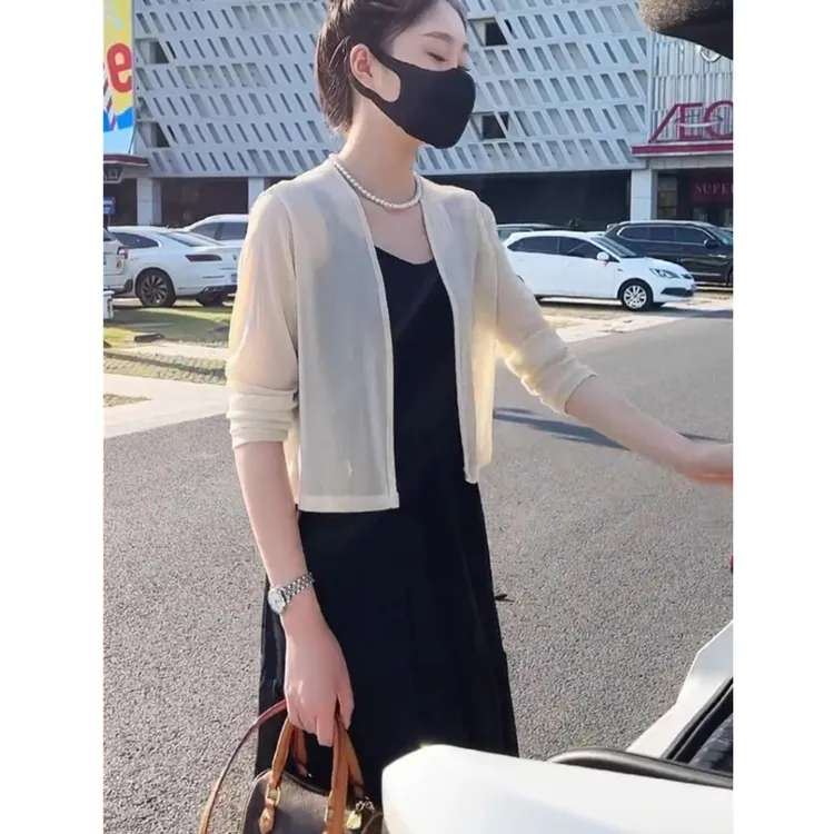 冰丝针织防晒开衫薄款女夏季2025新款韩版宽松小个子上衣外搭披肩