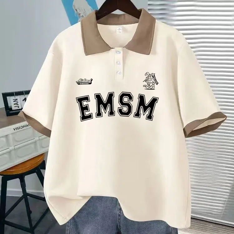 中大童夏季新款POLO领上衣纯棉女童短袖T恤学生大码宽松上衣潮15