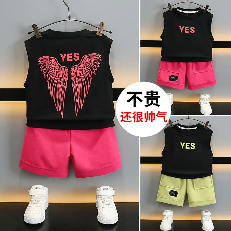 男童小男孩人物夏季背心套装洋气2025新款小童潮酷帅气套装儿童