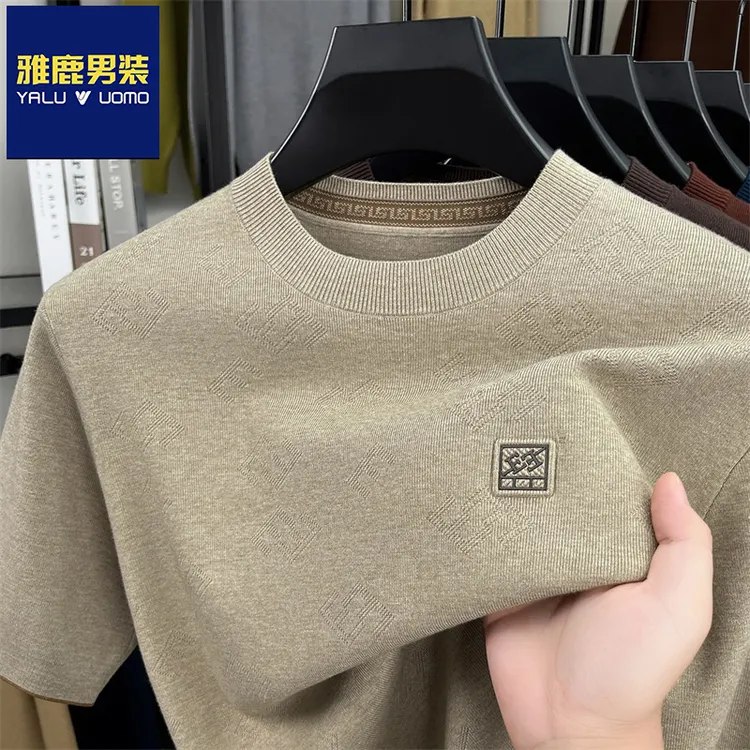 雅鹿男装专柜正品秋季半袖t恤男士圆领短袖毛衣薄款打底针织衫潮