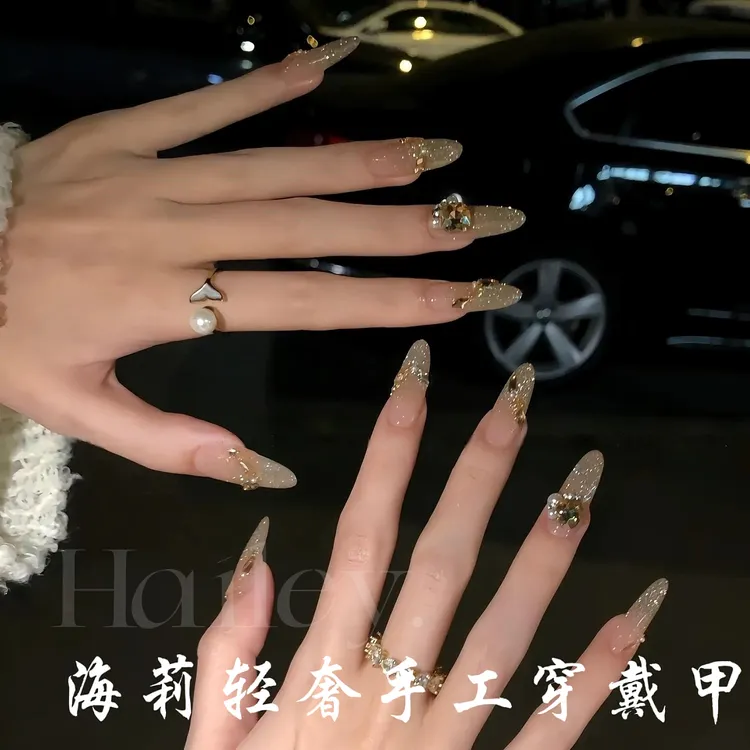 小红书同款穿戴甲仙女气质轻奢美甲大钻爆闪显白渐变亮片穿戴甲片