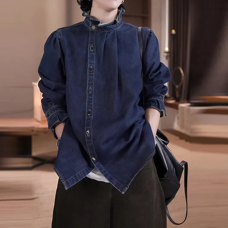 N066法系休闲荷叶边设计感立领外套秋冬新款美式复古潮流上衣女