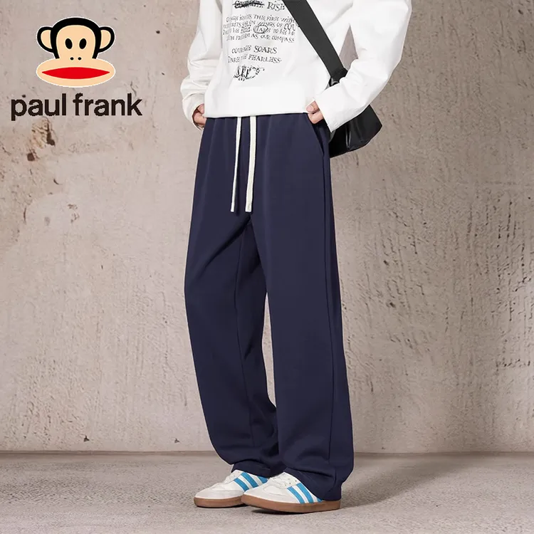 paul frank/大嘴猴男士长裤秋季藏青色少年感显瘦重磅华棉直筒裤