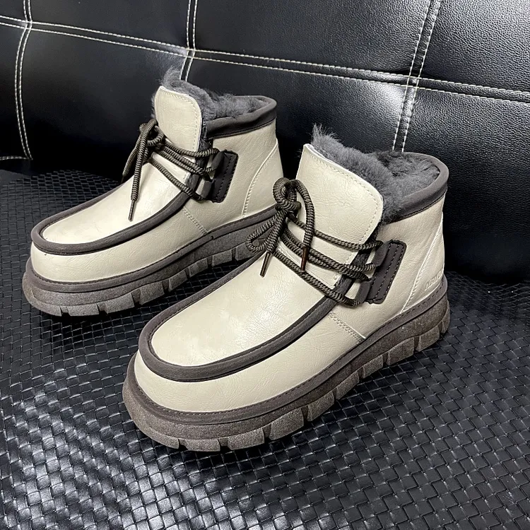 5669皮毛一体全羊毛保暖百搭防水男士防滑时尚雪地靴户外抗寒棉鞋