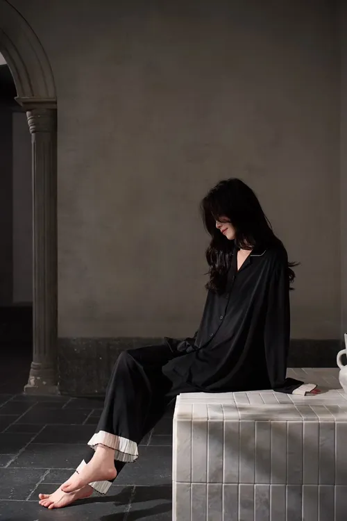 2025秋季女士睡衣莫代尔棉休闲家居服长袖套装宽松舒适可外穿