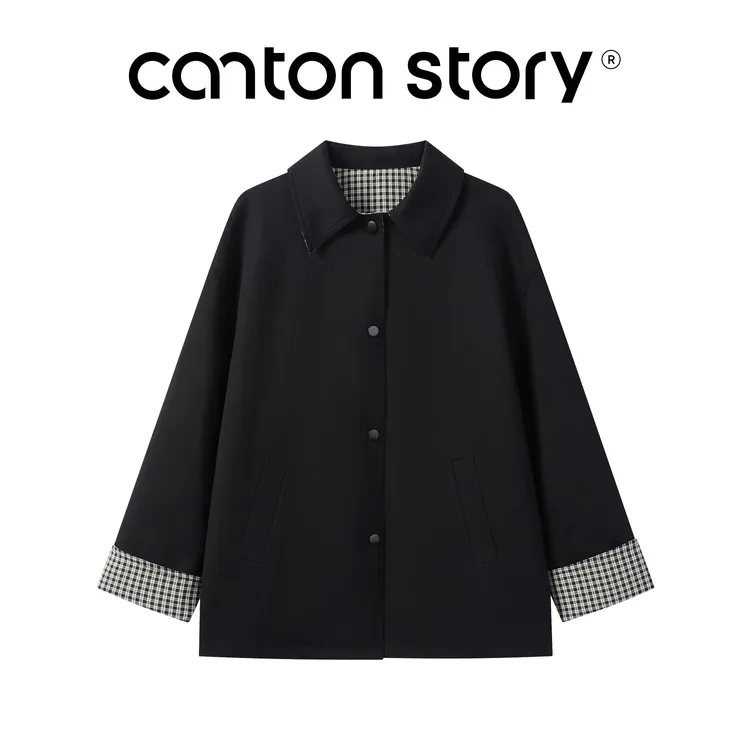 羊城故事-韩系复古翻领休闲短外套女新款高级感百搭风衣Y51054601