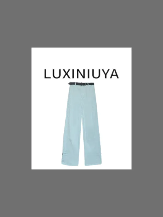 【LUXINIUYA】懒人蓝调 早秋新款纯棉设计感直筒阔腿裤#QDK80119