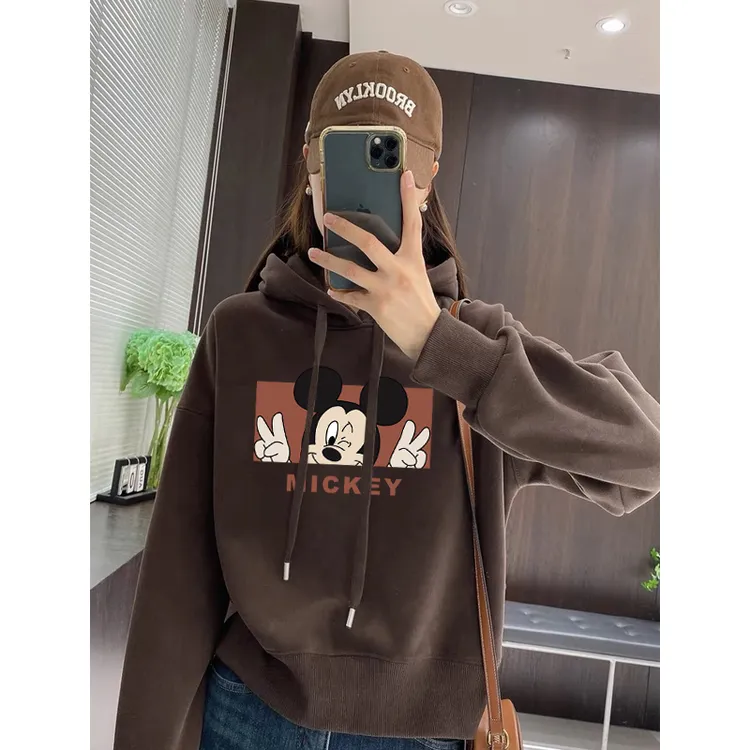 设计感小众秋冬新款2025加绒加厚套头连帽卫衣女短款宽松韩版外套