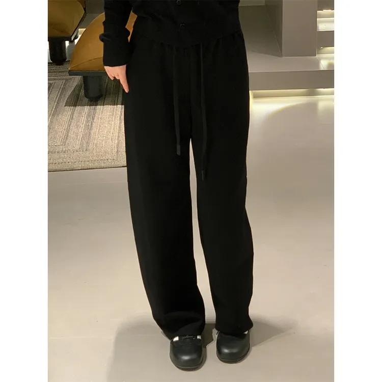 JING2025春季新款58011抽绳高腰休闲裤女裤宽松显瘦百搭直筒长裤